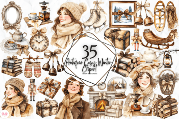 Antique Cozy Winter Clipart Graphic by Markicha Art · Creative Fabrica