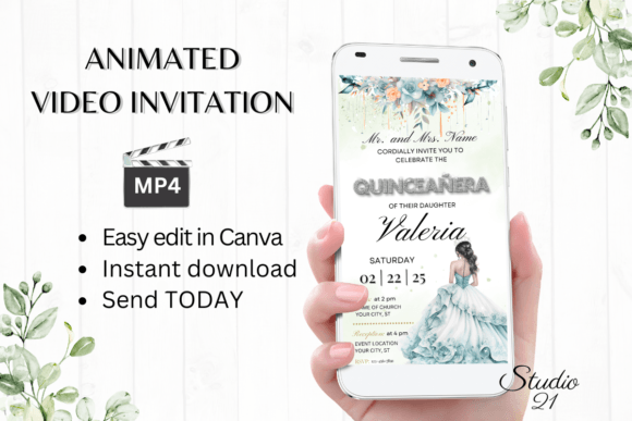 Light Blue Quinceanera Invitation Graphic Social Media Templates By Studio21