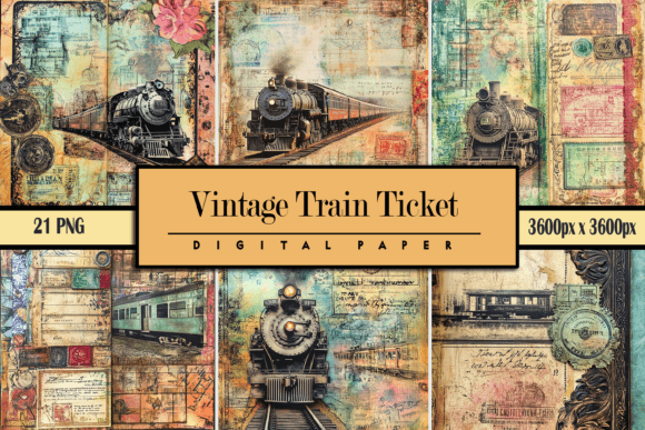 Vintage Train Ticket Junk Journal Paper