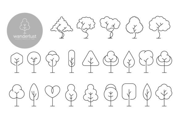 Trees Line Art Icon Logo Template Bundle Graphic by PyruosID · Creative ...