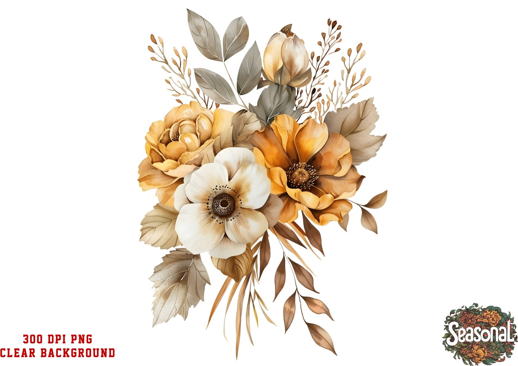 Autumn Flower Watercolor Clipart Graphic by seasonal · Creative Fabrica