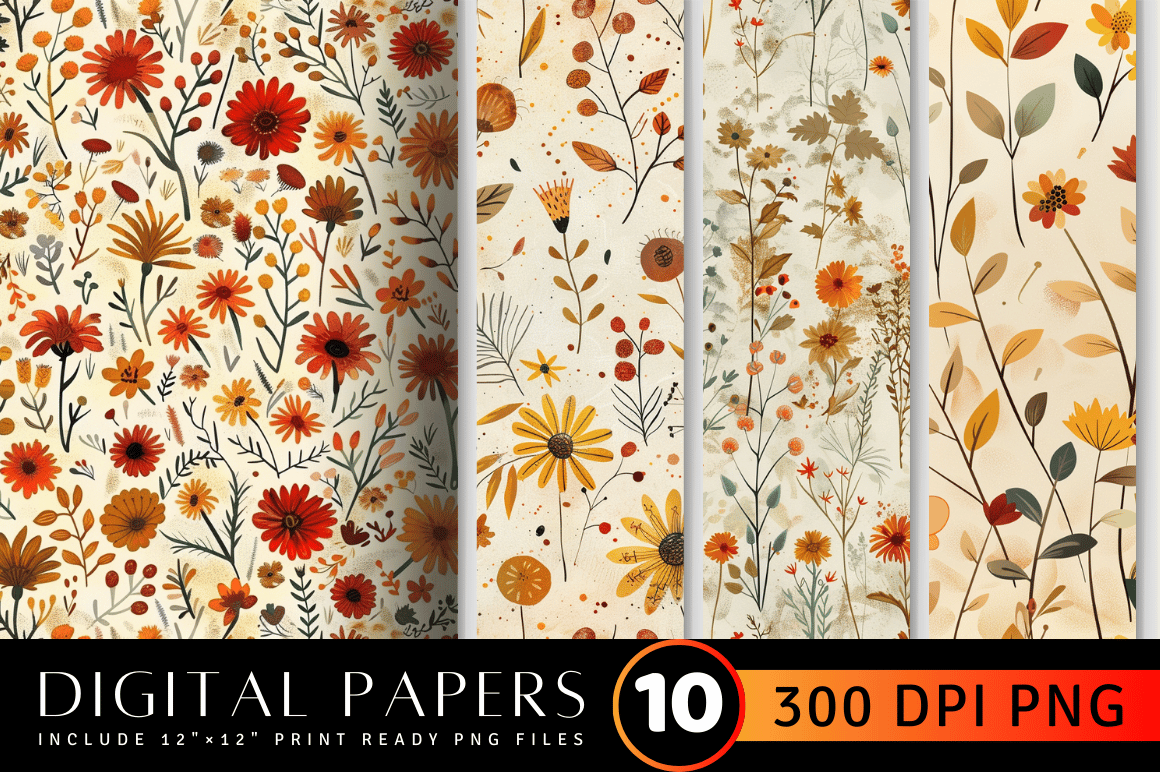 Autumn Meadow Flowers Digital Paper Graphic by CraftyCakes · Creative ...
