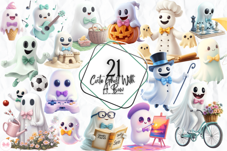 Cute Ghost with a Bow Clipart Graphic by Markicha Art · Creative Fabrica