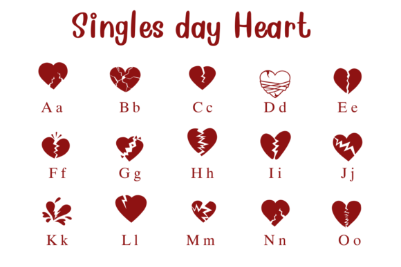 Singles Day Heart Font PNG with transparent background - Preview 1