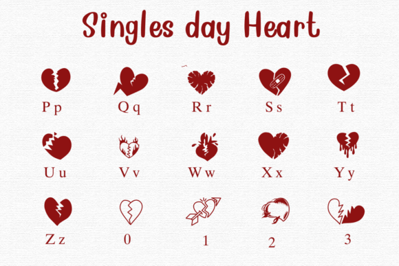 Singles Day Heart Font PNG with transparent background - Preview 2