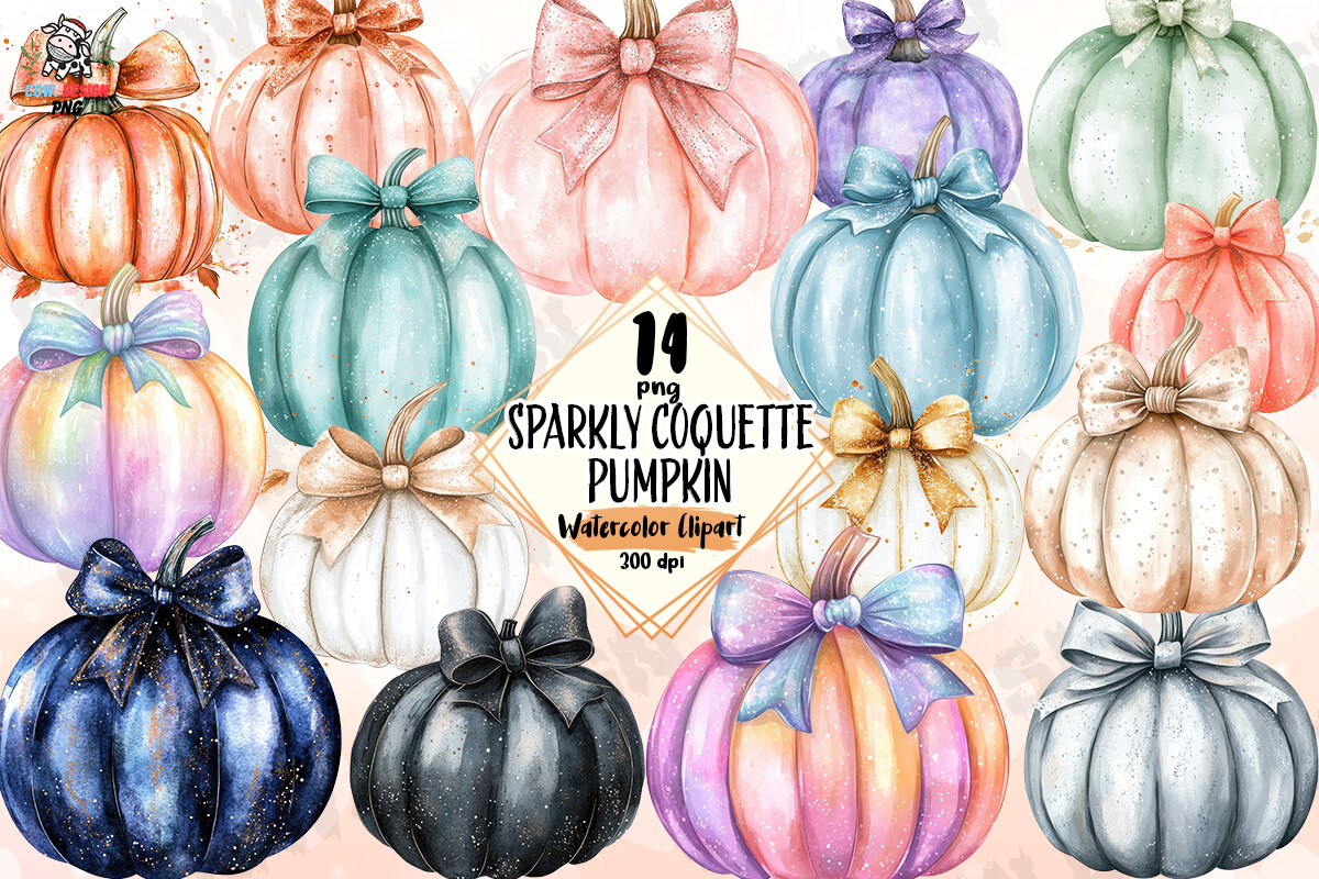 Sparkly Coquette Pumpkin Clipart PNG Graphic by COW.design · Creative ...