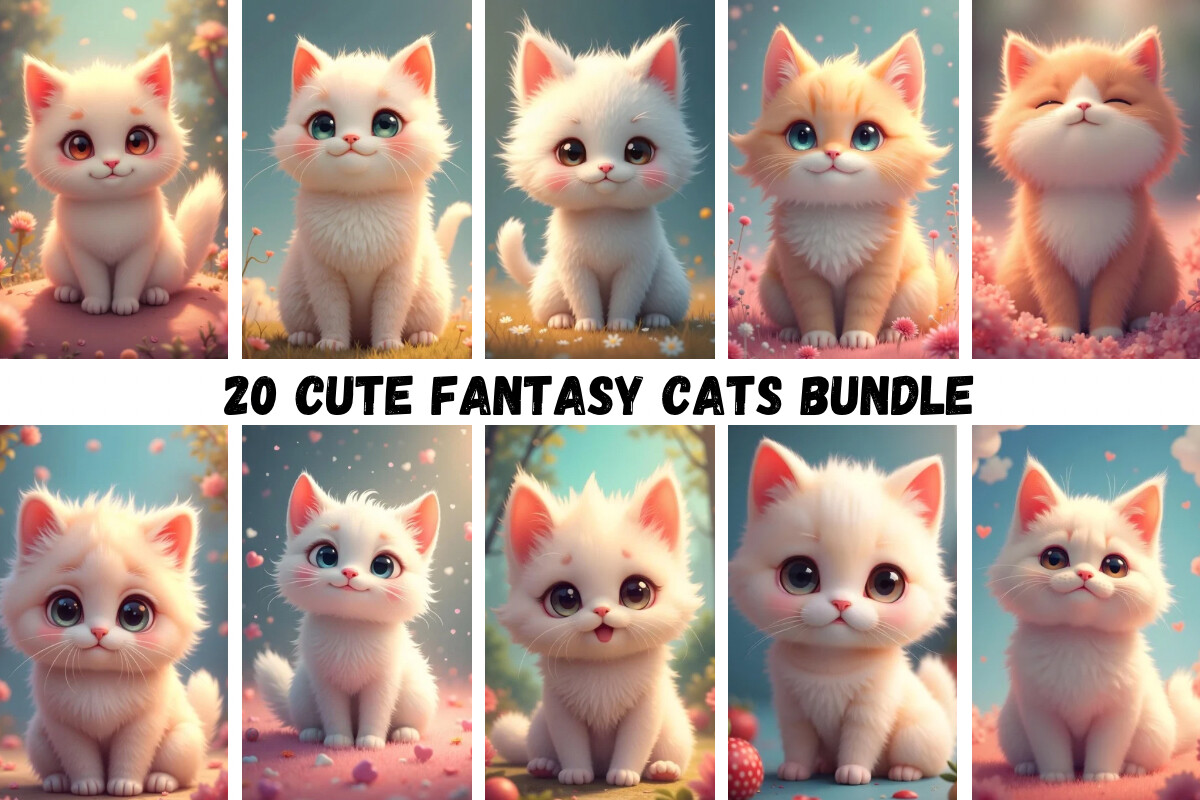 20 Cute Fantasy Cats Bundle Graphic by yaseenbaigart · Creative Fabrica