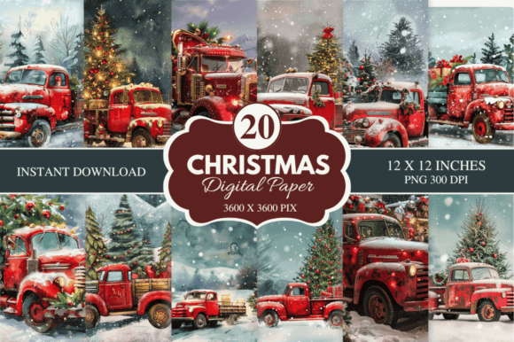 Christmas Red Truck Digital Paper Bundle