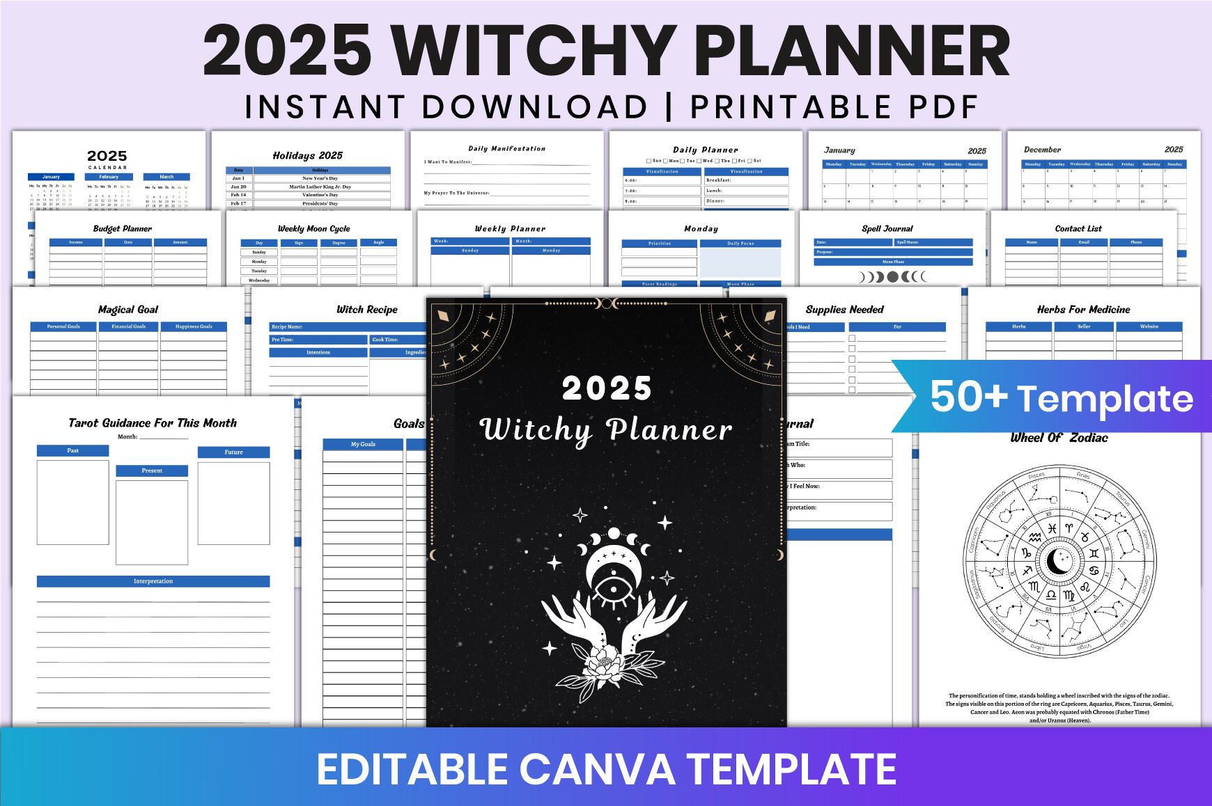 Editable 2025 Witchy Planner for Canva