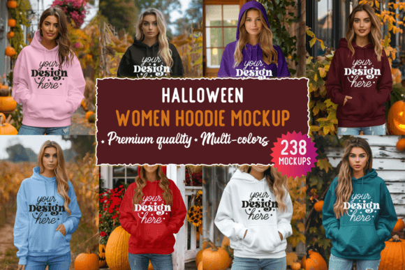 Halloween Women Hoodie Mockup Bundle Graphic Hoodies & Sweatshirts By MockupMatrixStore