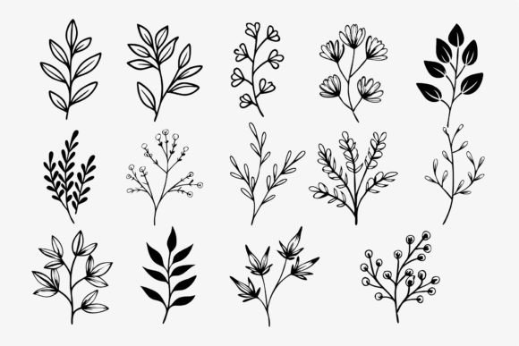 SVG Hand-draw Wildflowers Floral Branche