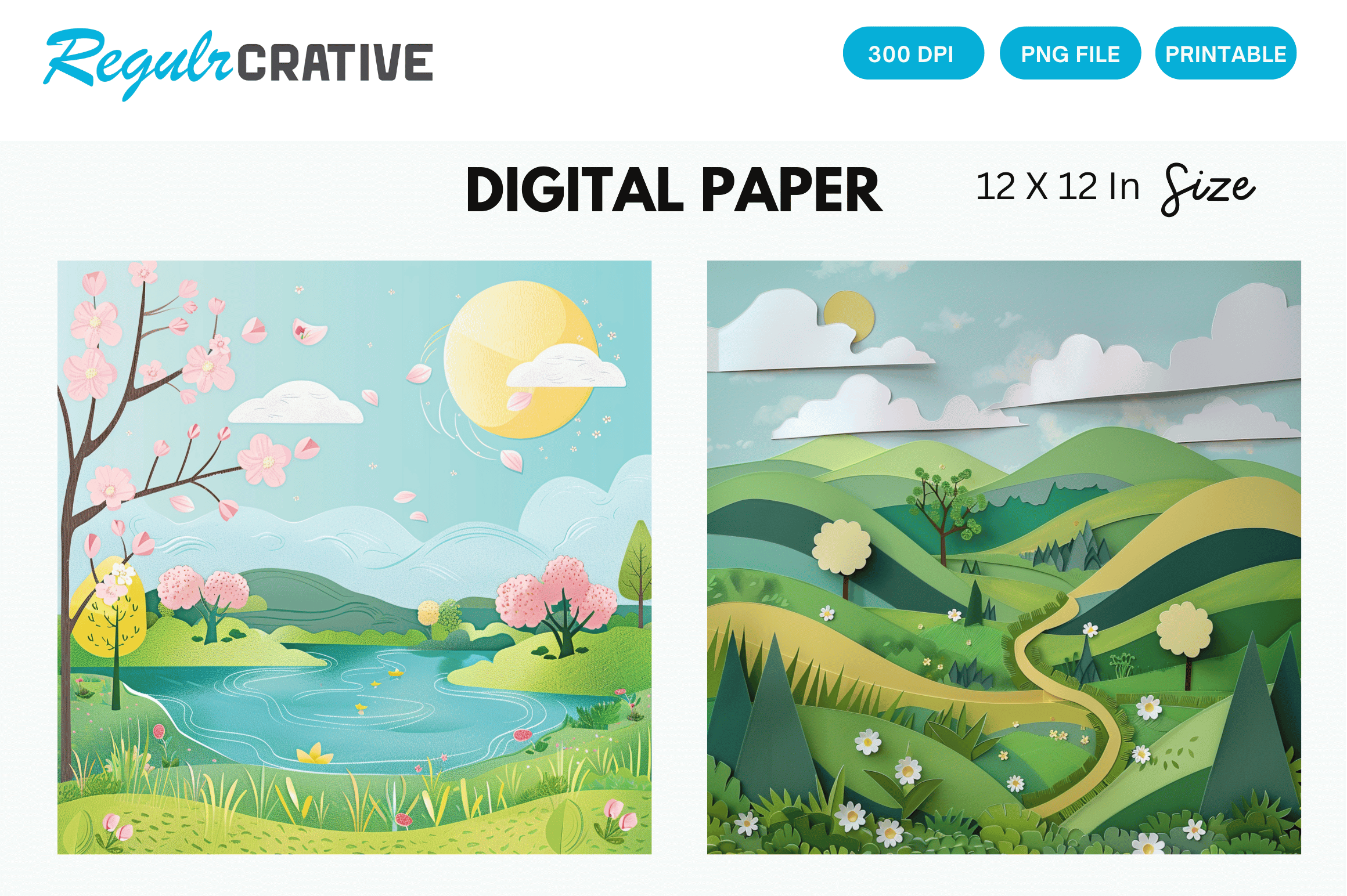 Spring Scenery Fantasy Landscape Pattern Graphic by Regulrcrative ...