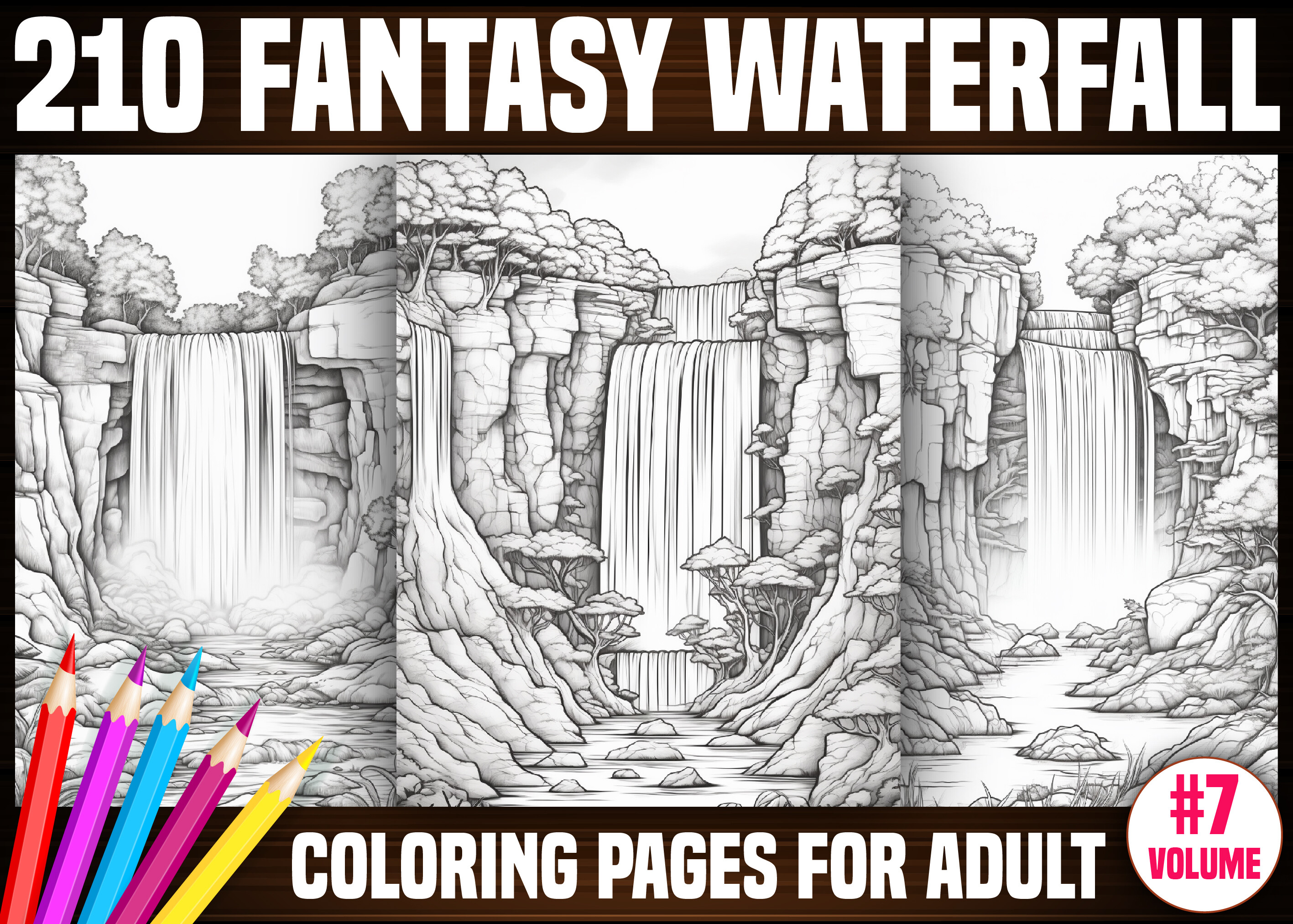 210 Fantasy Waterfall Coloring Pages-KDP Graphic by E A G L E ...