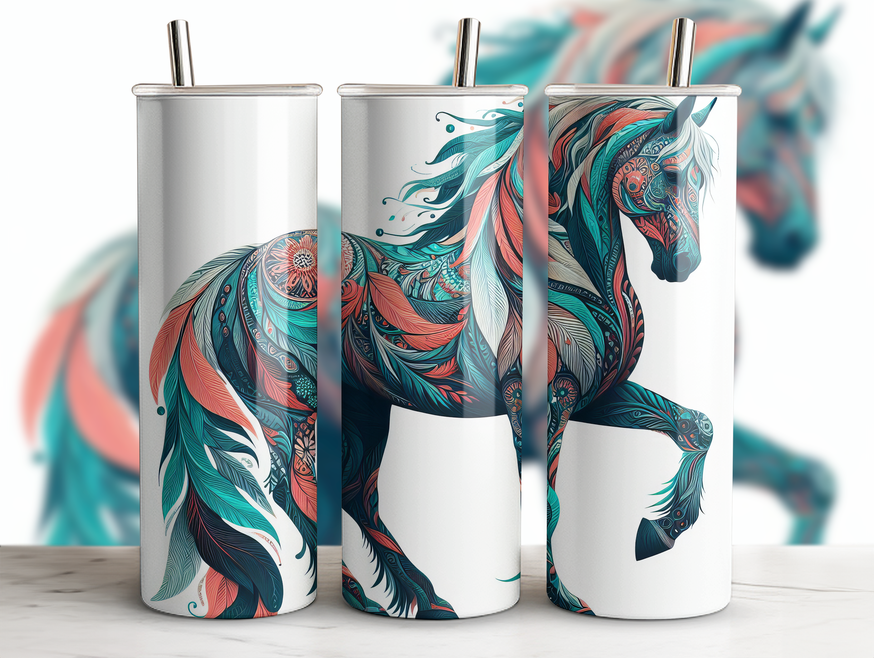 Boho Horse Floral Tumbler 20oz Wrap Png Graphic by RahatKDP · Creative ...