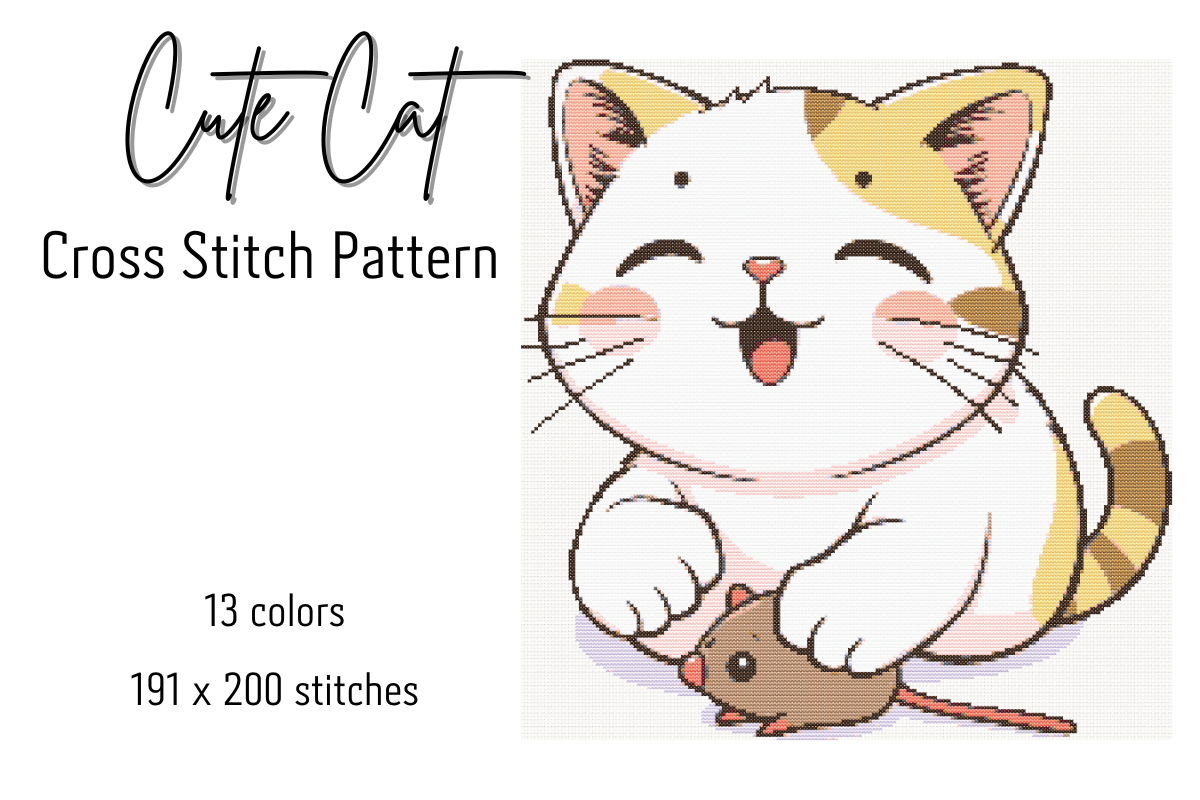 Cat Playing Mouse Toy Cross Stitch Chart