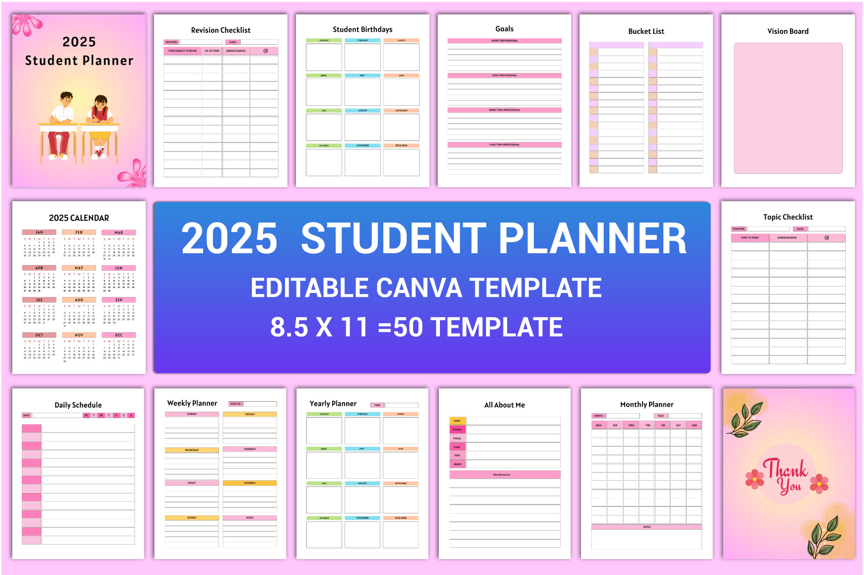Editable 2025 Student Planner Interior Graphic by munjixpro · Creative ...