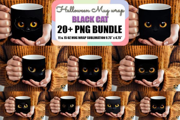 Halloween Black Cat 3d Mug Wrap Bundle Graphics
