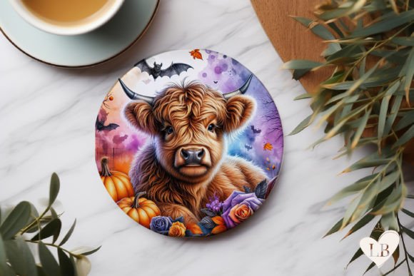 Halloween Highland Cow Car Coaster PNG