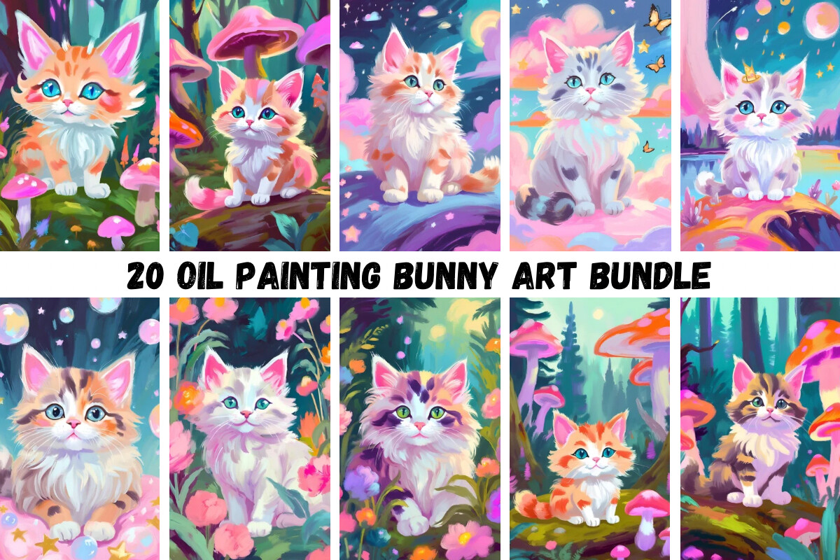 20 Oil Painting Cats Art Bundle Graphic by yaseenbaigart · Creative Fabrica