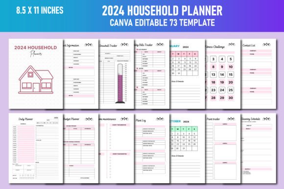 2024 Household Planner Canva KDP Graphic Planners & Schedules By Lavlu Creative Zone
