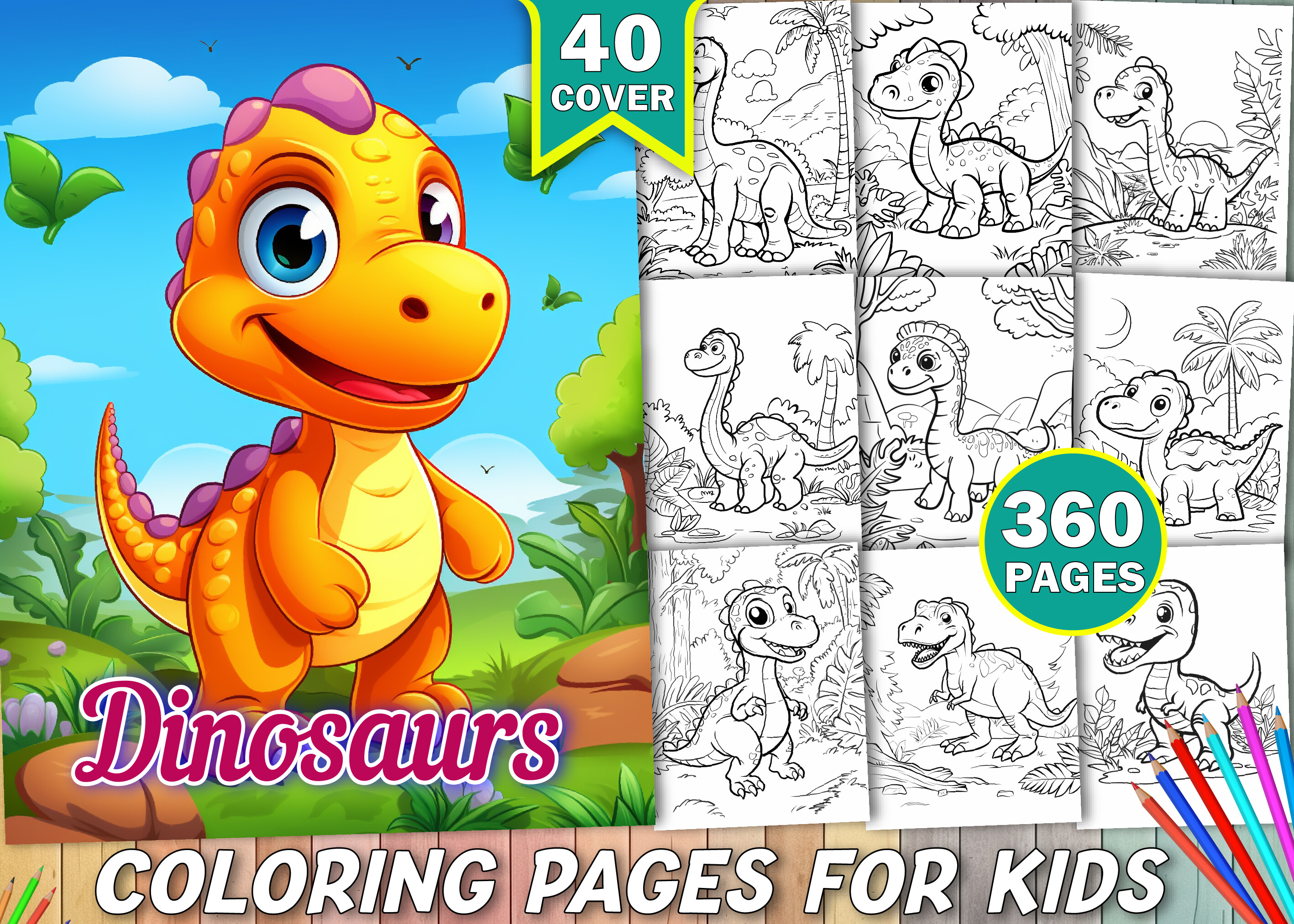 360 Dinosaur Coloring Pages for Kids