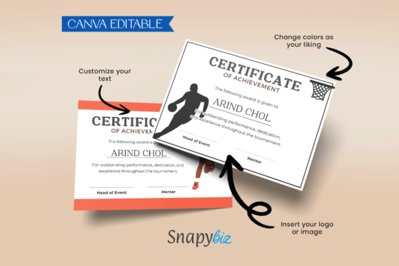 Basketball Certificate Canva Template
