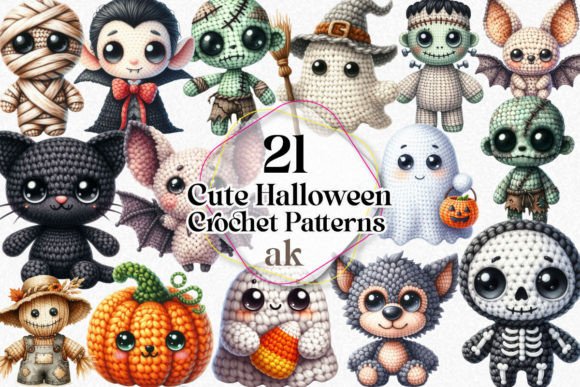 Cute Halloween Crochet Patterns Bundle Graphic Illustrations By Ak Artwork