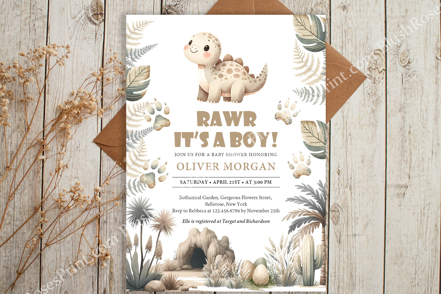 Cute Baby Dinosaur T-rex Rawr It's a Boy