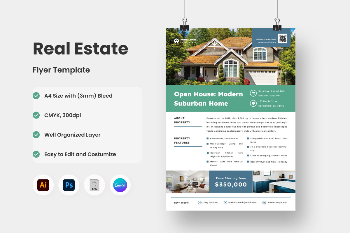 Modern Real Estate Flyer Template V8 Graphic by twinletter · Creative ...