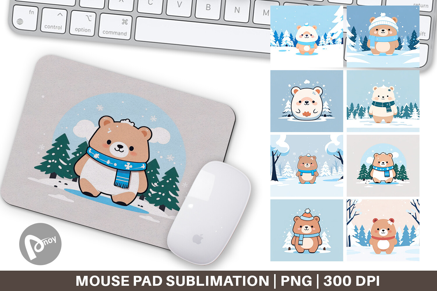 Mouse Pad Cute Bear Winter Graphic by Artnoy · Creative Fabrica