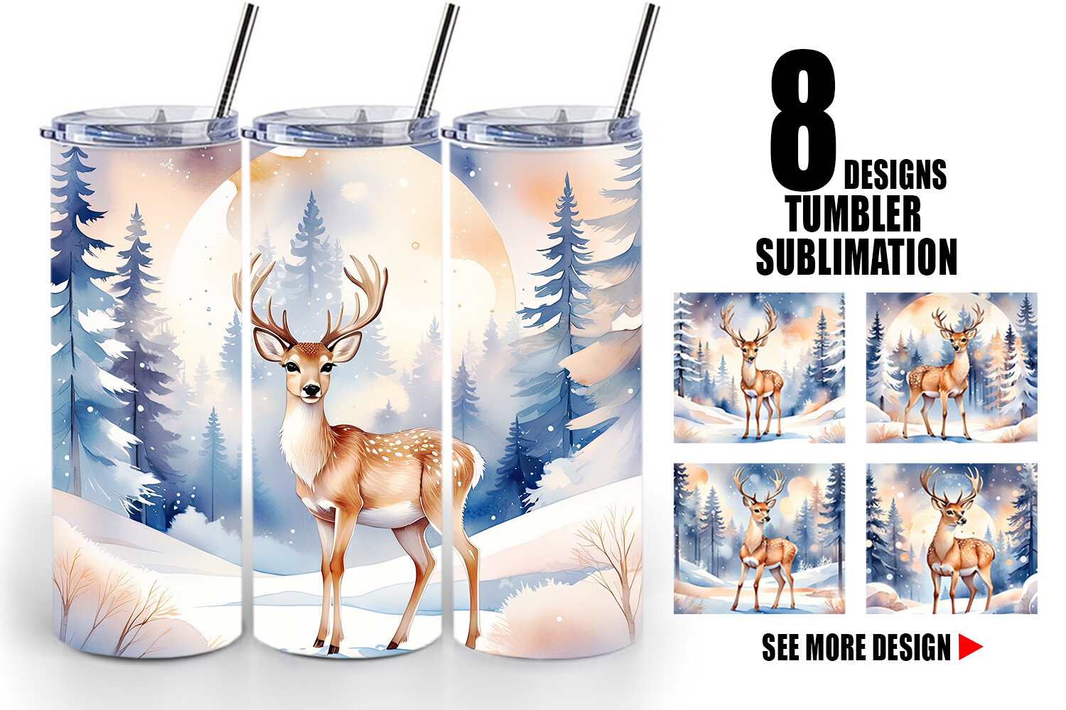 Tumbler Wrap Moonlit Winter Deer Graphic by Artnoy · Creative Fabrica