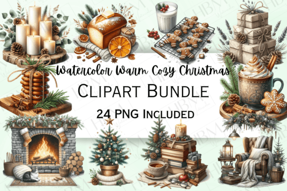 Watercolor Warm Cozy Christmas Clipart Graphics