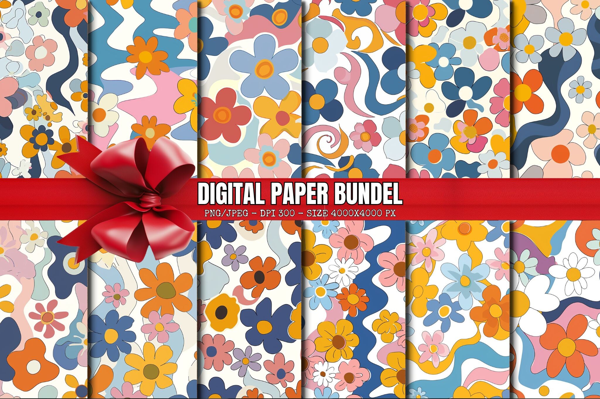 Seamless Retro Groovy Digital Papers Graphic by craftsmaker · Creative ...