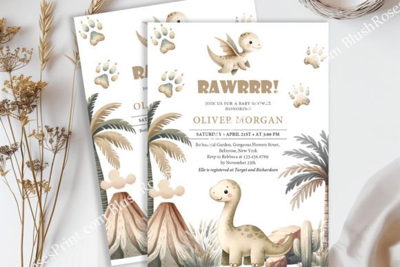 Cute Dinosaur Gender Neutral Ivory Invitation