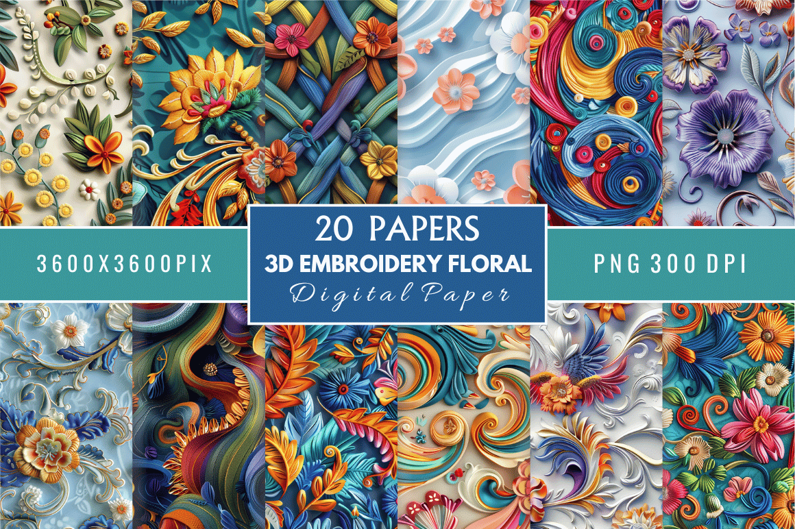 Embroidery Floral Digital Paper Bundle Graphic by Regulrcrative ...