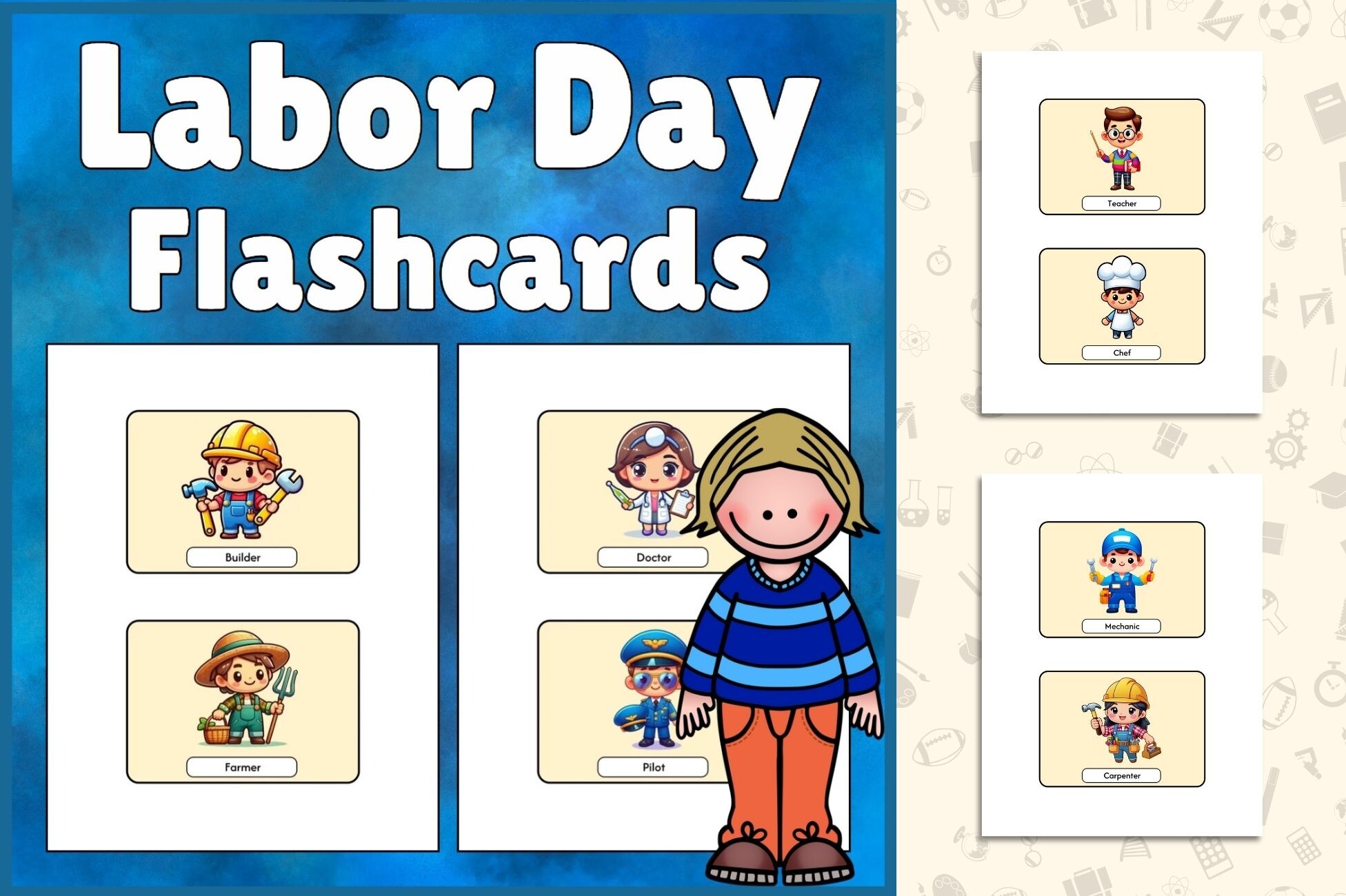 Labor Day Occupations Flashcard for Kids Graphic by TheStudyKits ...