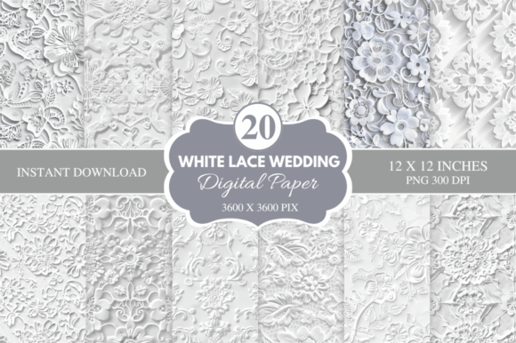White Lace Wedding Digital Paper Bundle