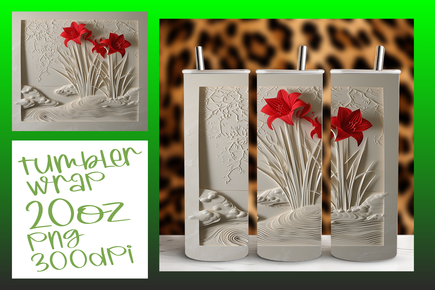 3D Floral Tumbler Wrap for 20oz Graphic by digitaldarius · Creative Fabrica