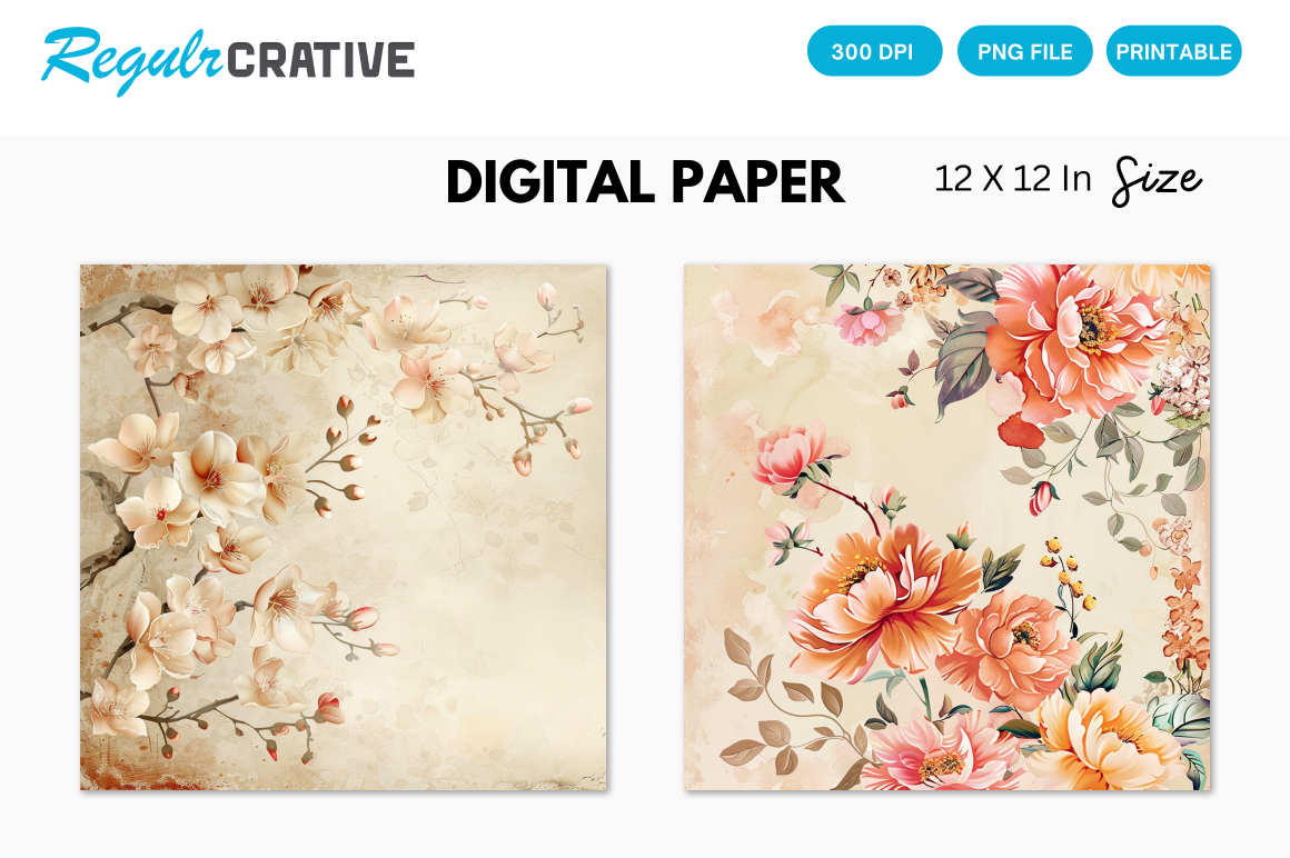 3D Large Blossomed Floral Digital Paper Graphic by Regulrcrative ...