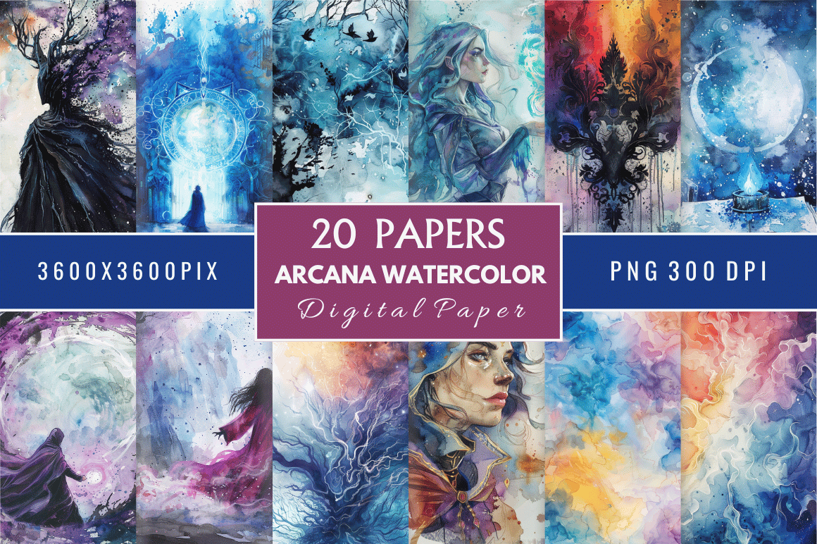 Arcana Watercolor Digital Paper Bundle Graphic by Regulrcrative ...