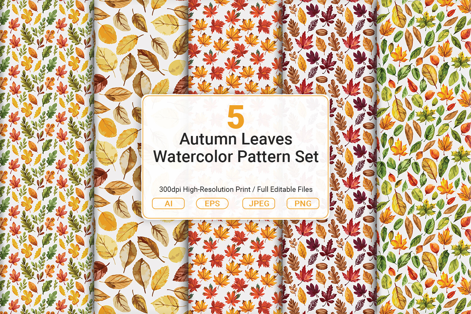Autumn Leaves Watercolor Pattern Set Graphic by JUNDI · Creative Fabrica