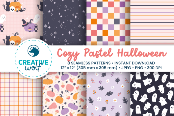 Cozy Pastel Halloween Seamless Patterns