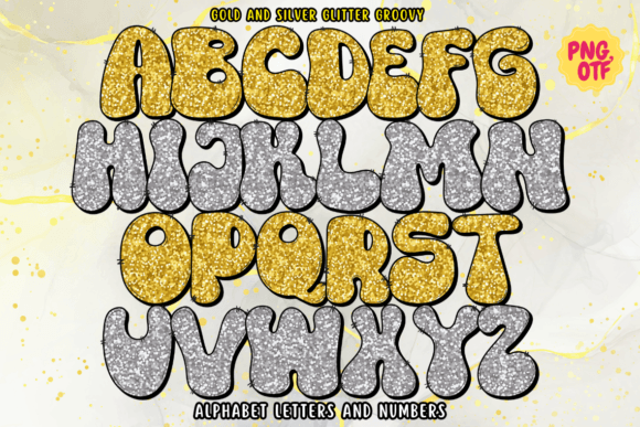 Gold and Silver Glitter Groovy Font - Preview 1
