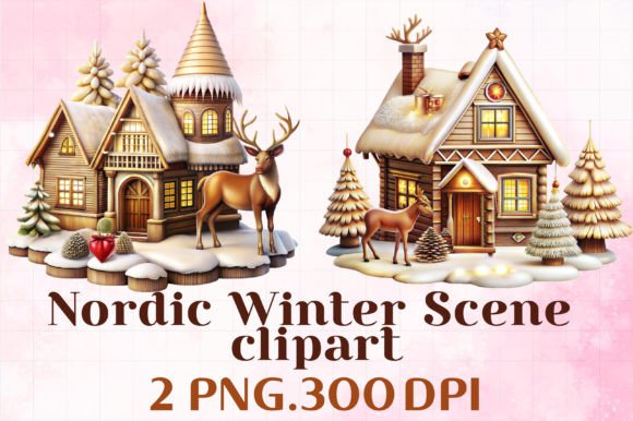 Nordic Winter Scene Clipart Graphics