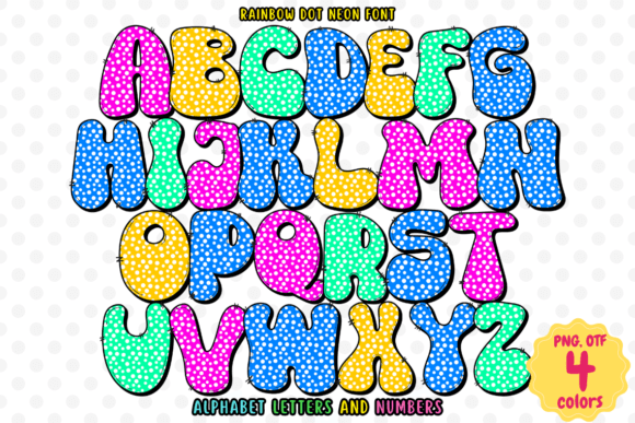 Rainbow Dot Neon Font PNG with transparent background - Preview 1