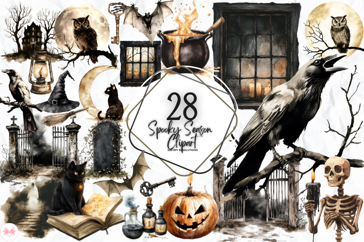 Sepia & Black Spooky Season Clipart Graphic by Markicha Art · Creative ...