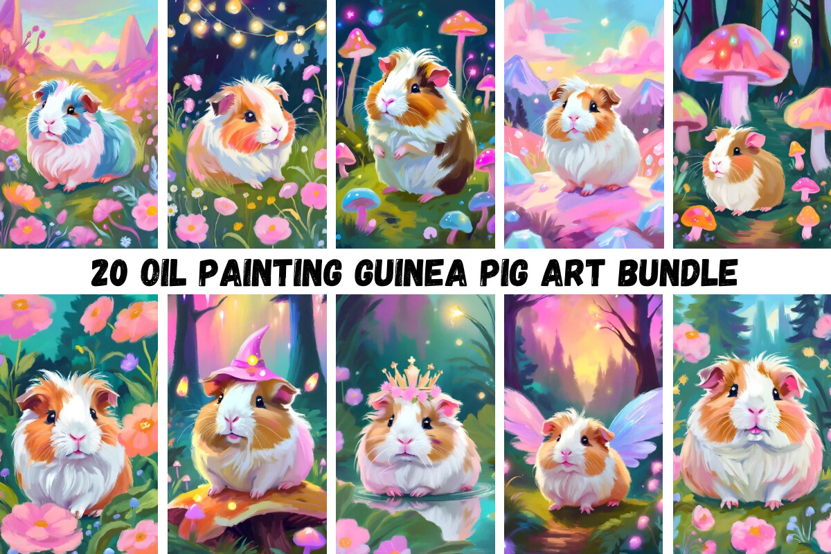 20 Guinea Pig Oil Painting Art Bundle Graphic by yaseenbaigart ...