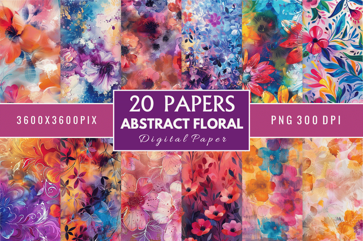 Abstract Floral Digital Paper Bundle Graphic by Regulrcrative ...