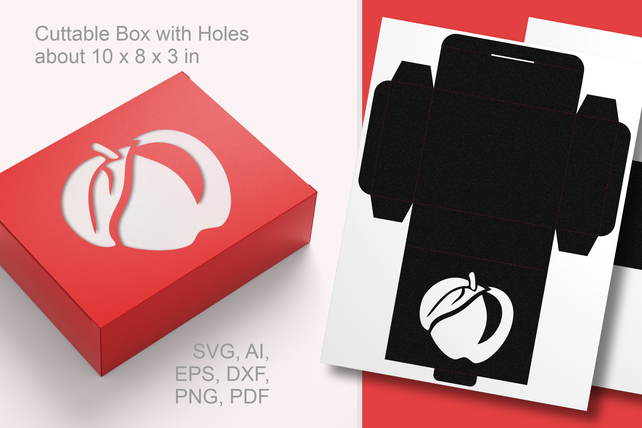 Apple with Leaf Rectangular Box Template · Creative Fabrica