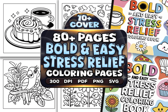 Bold Easy Stress Relief Coloring Pages Graphic by Craftsbeefy ...